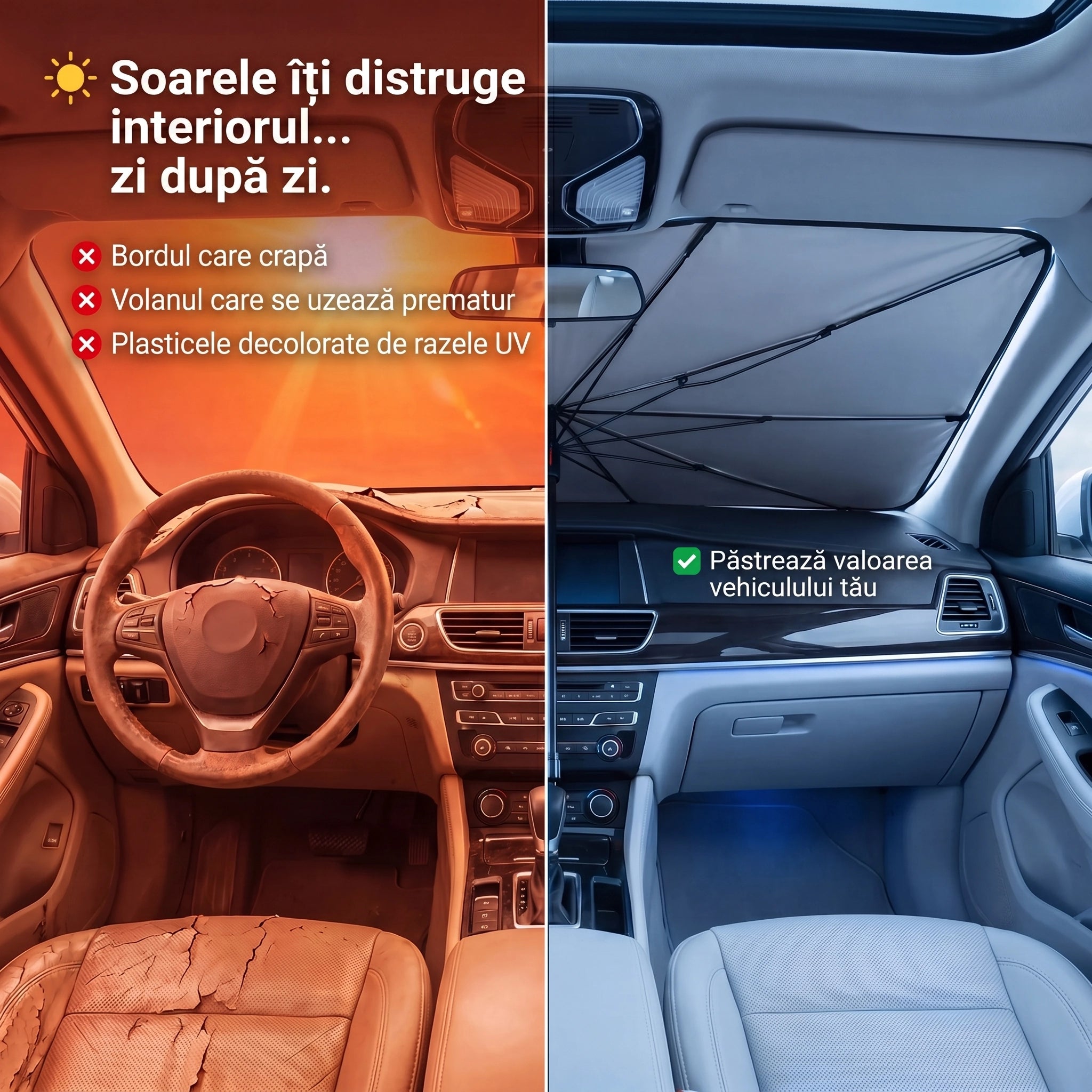 Parasolar Umbrelă UVX Pro - Reduce temperatura din mașină cu până la 30°C